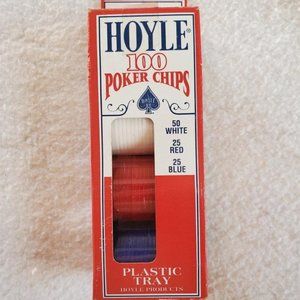 Vintage 1992 100 Poker Chips By Hoyle with Plastic Tray, New in Box, Made in USA